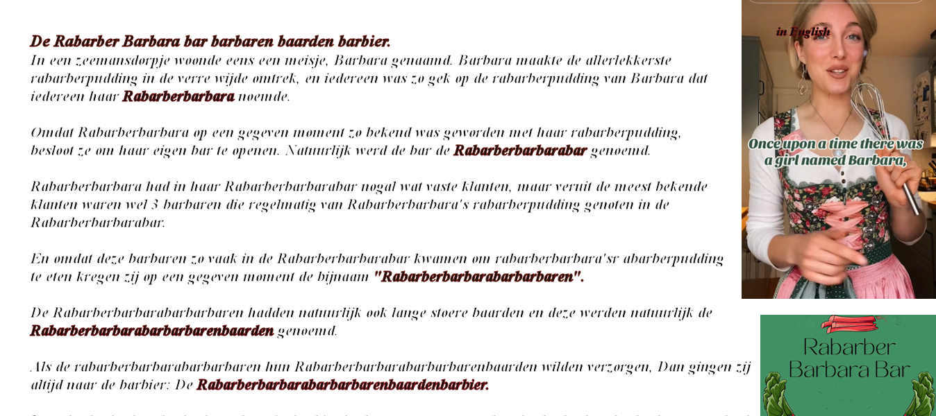 ''Barbarasong'': Wat je allemaal met de naam Barbera of een variatie hier op, kunt doen, ,ziet u hier onder: De tekst is in vele talen vertaald en op muziek uitgebracht. Image